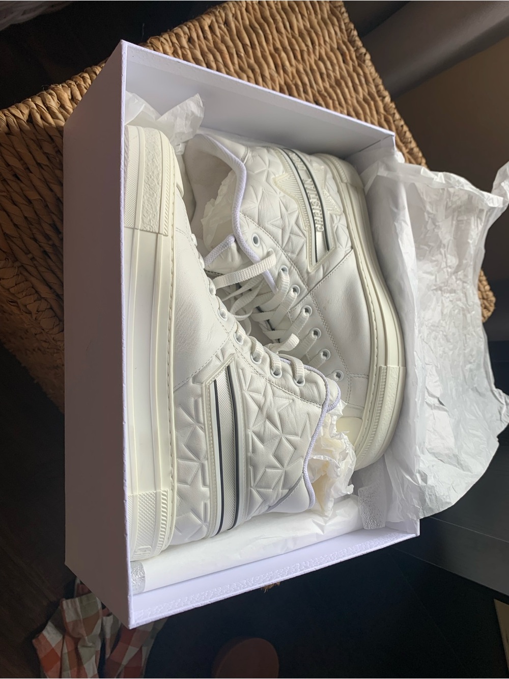 Dior White High-Top Sneakers with Subtle Black Stripe
